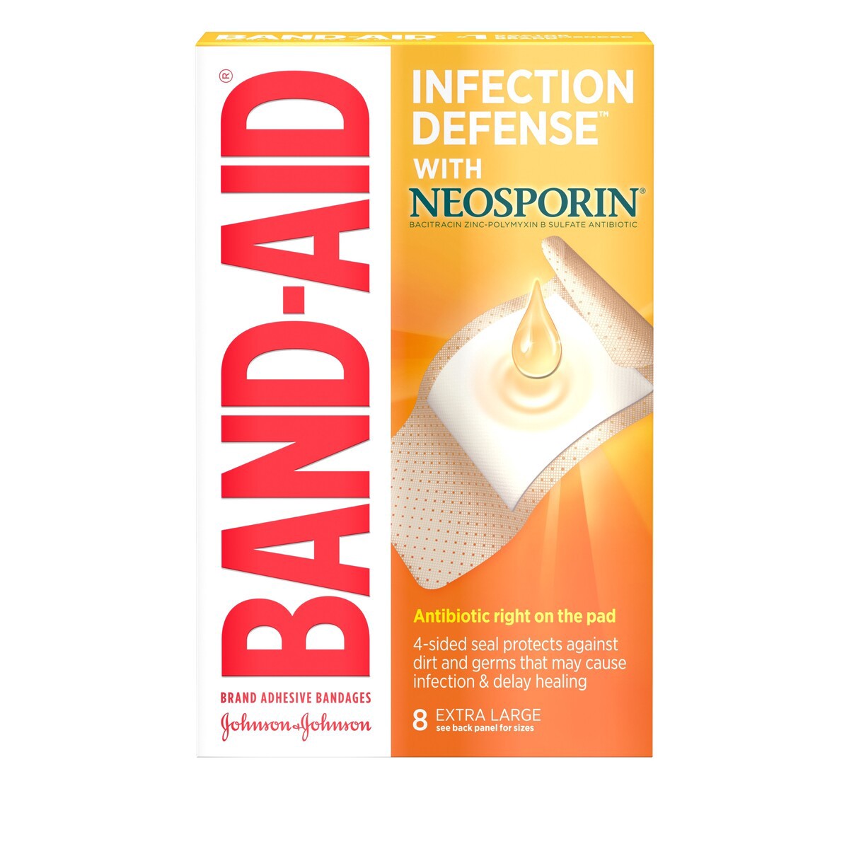 slide 1 of 9, BAND-AID Adhesive Bandages With Neosporin, Extra Large, 8 ct