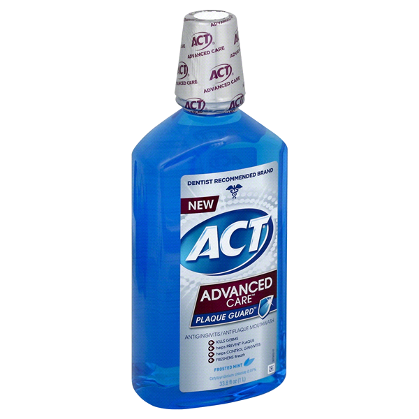 slide 1 of 1, ACT Advanced Care Plaque Guard Mouthwash - Frosted Mint, 33.8 fl oz