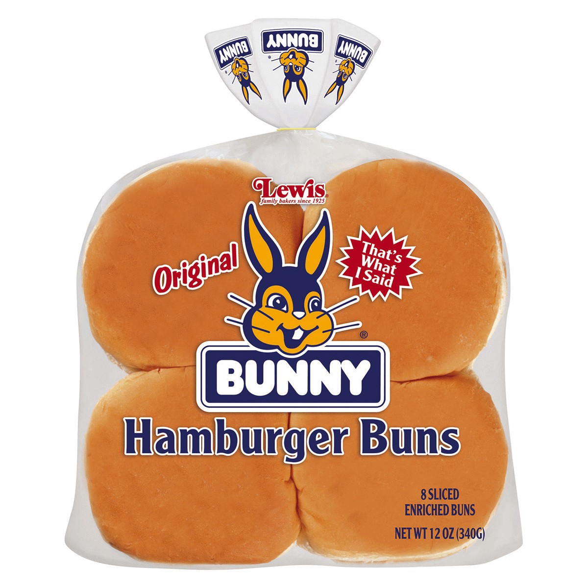 slide 1 of 5, Bunny White Burger Buns, 12 oz, 8 Count, 12 oz