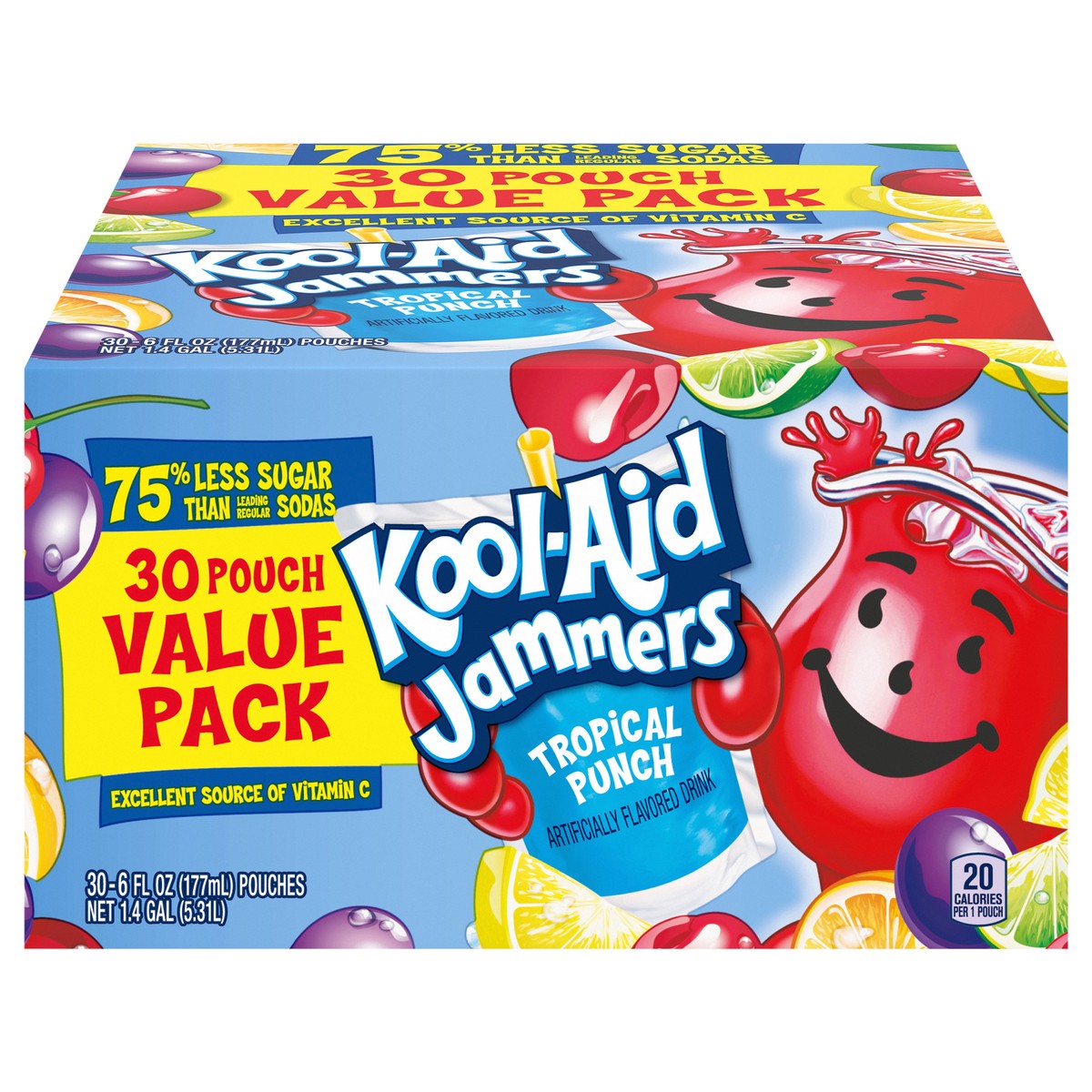 slide 1 of 5, Kool-Aid Jammers Tropical Punch Flavored Drink Value Pack, 30 ct Box, 6 fl oz Pouches, 30 ct