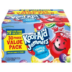 Kool-Aid Jammers Tropical Punch Flavored Drink Value Pack, 30 ct Box, 6 fl oz Pouches