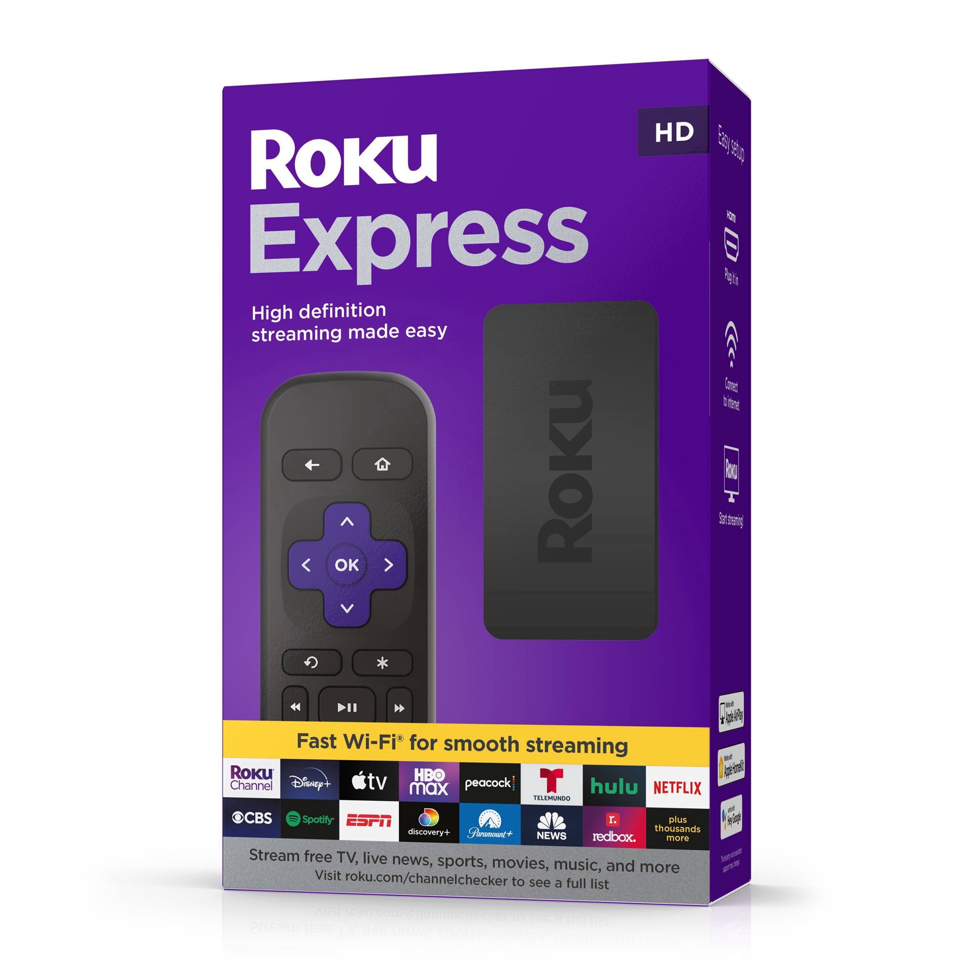 slide 10 of 11, Roku Express HD Streaming Device with High-Speed HDMI Cable, Simple Remote, and Wi-Fi - Black, 1 ct