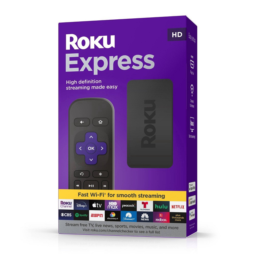 slide 8 of 11, Roku Express HD Streaming Device with High-Speed HDMI Cable, Simple Remote, and Wi-Fi - Black, 1 ct