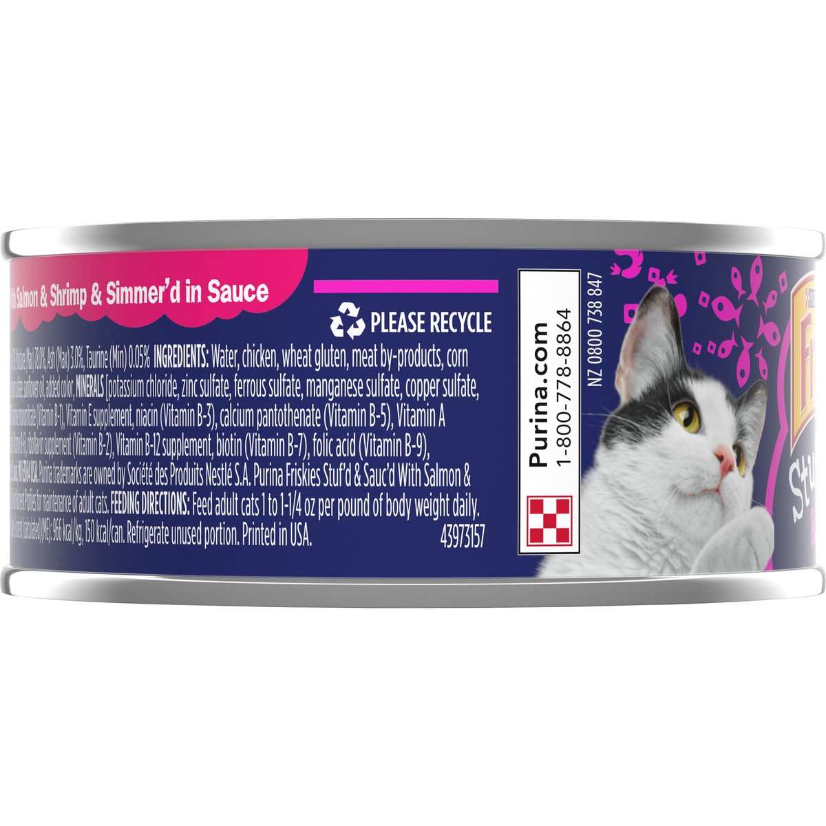 slide 5 of 7, Friskies Purina Friskies Wet Cat Food, Stuf'd & Sauc'd Jamm'n With Salmon & Shrimp & Simmer'd in Sauce, 5.5 oz