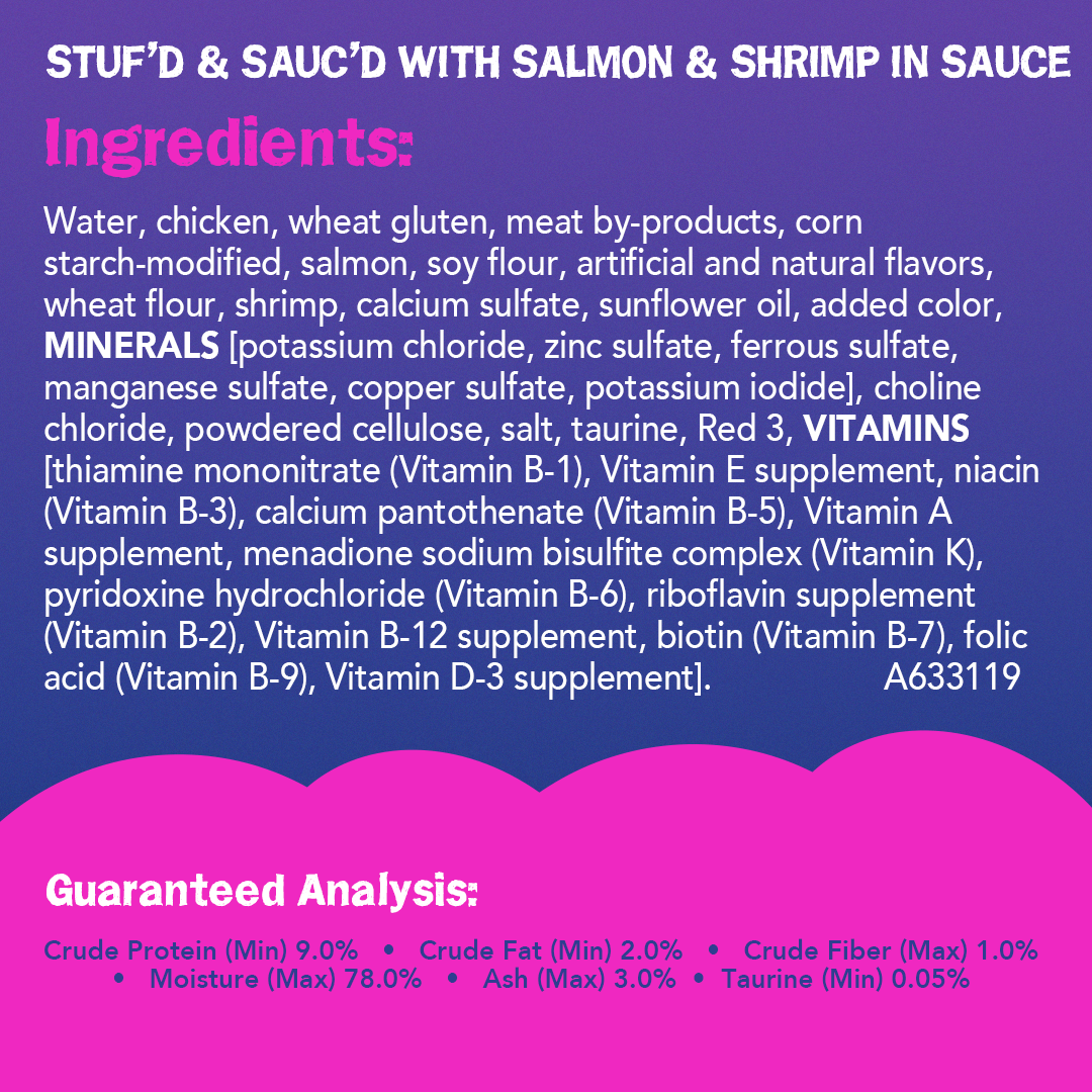 slide 6 of 6, Friskies Stuf'D & Sauc'D Salmon & Shrimp Wet Cat Food, 5.5 oz