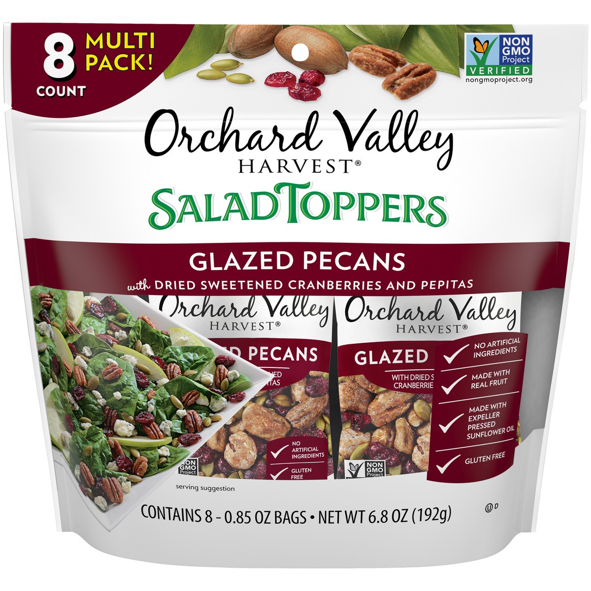 slide 1 of 14, Orchard Valley Harvest Salad Toppers Glazed Pecans 8-0.85 oz. Bags, 6.8 oz