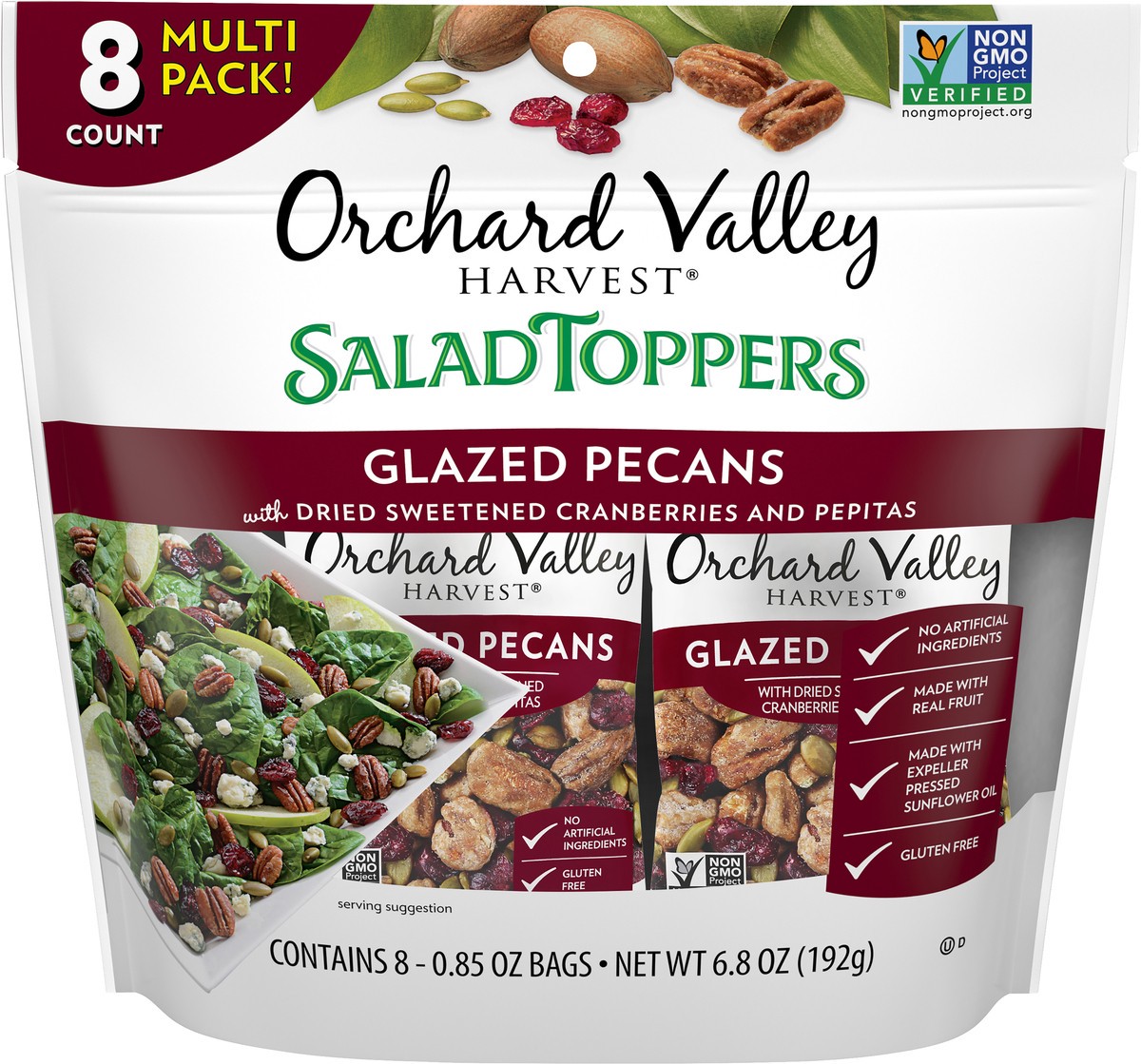 slide 9 of 14, Orchard Valley Harvest Salad Toppers Glazed Pecans 8-0.85 oz. Bags, 6.8 oz