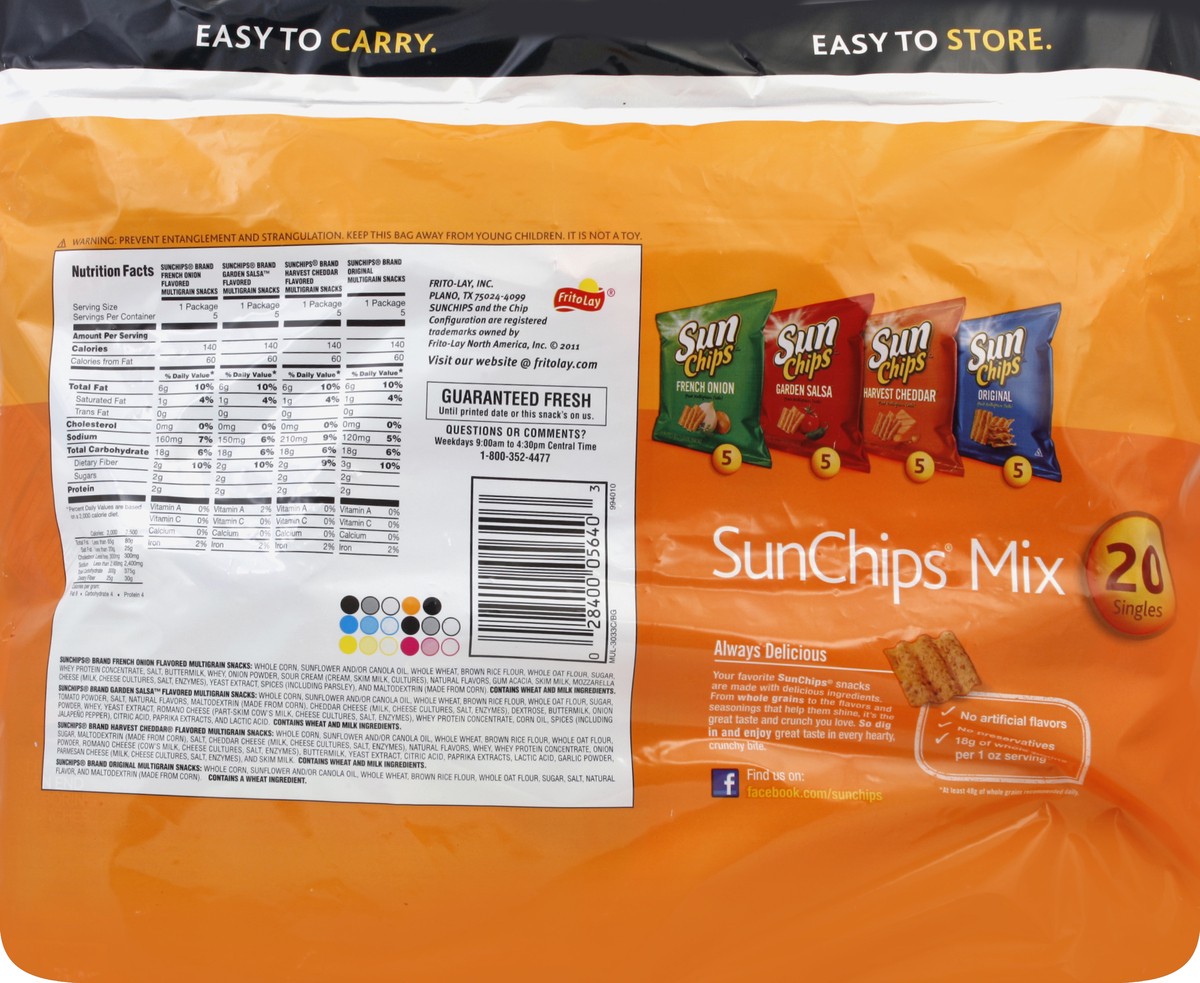 slide 2 of 6, SunChips Multigrain Snacks Variety Pack, 20 ct