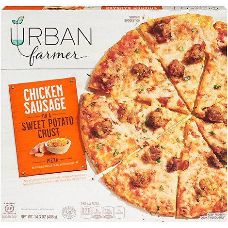 slide 1 of 1, Urban Farmer Pizza Chicken Sausage Sweet Potato Crust Frozen, 14.3 oz