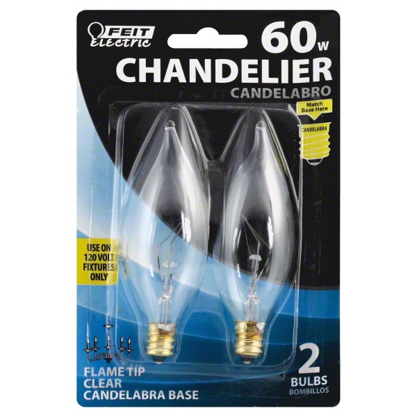slide 1 of 2, Feit Electric Light Bulbs, Chandelier, Clear, 60 Watts, 2 ct
