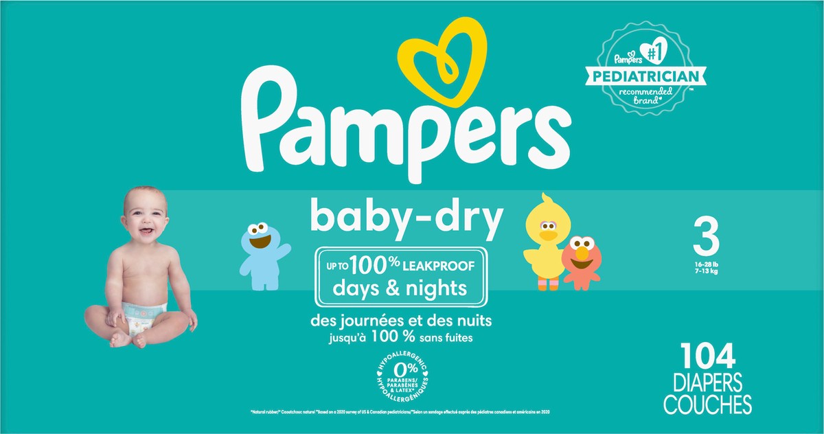 slide 4 of 4, Pampers Baby Dry Diapers Super Pack - Size 3 - 104ct, 104 ct