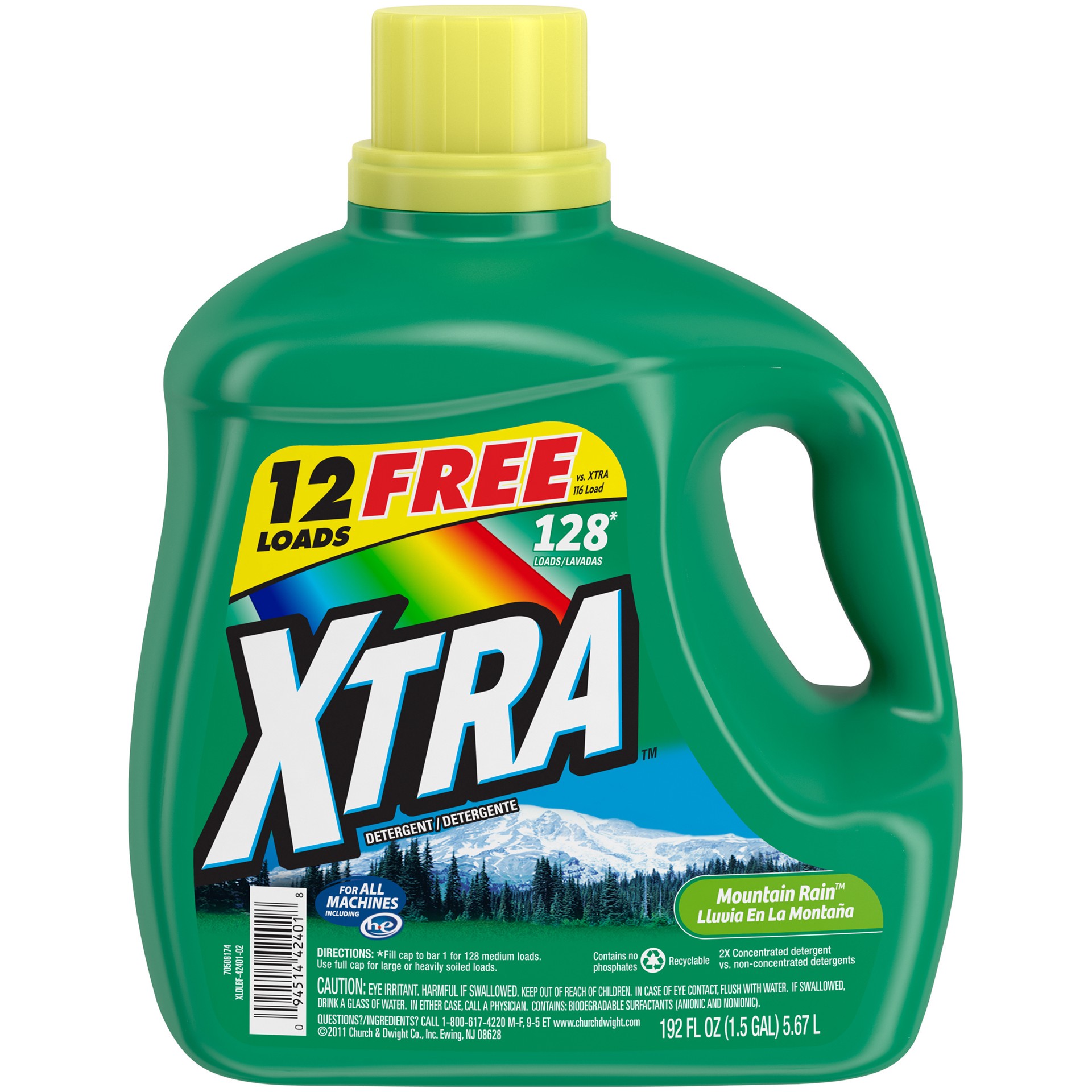slide 1 of 4, Xtra Liquid Laundry Detergent, Mountain Rain, 192oz, 192 fl oz
