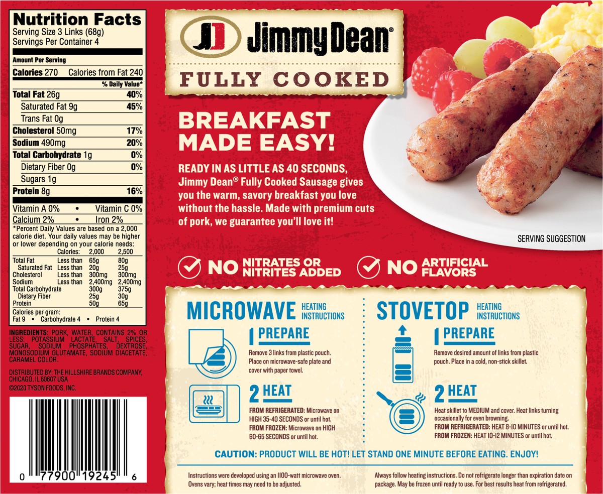 slide 7 of 11, Jimmy Dean Fully Cooked Pork Sausage Links, Original, 9.6 oz