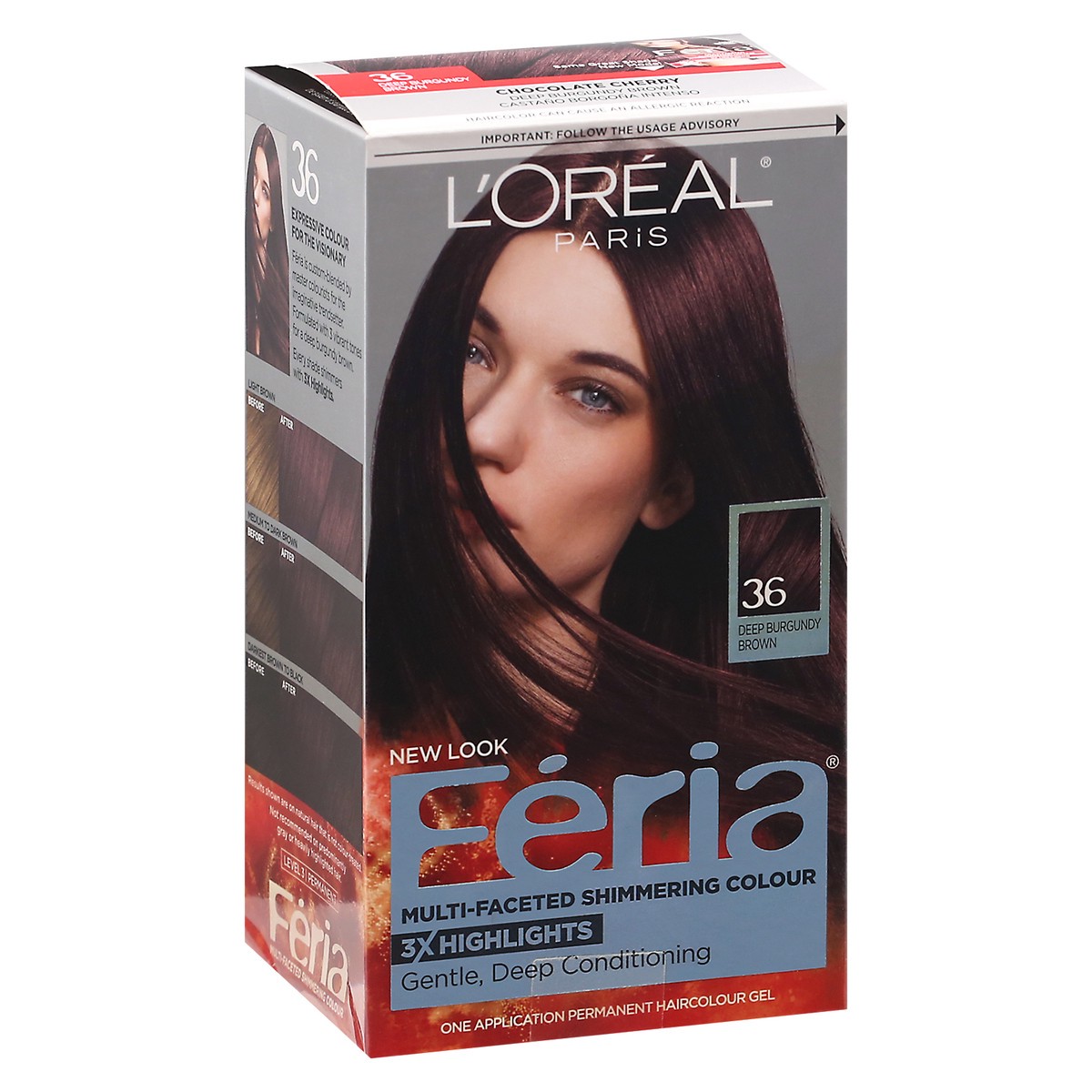 slide 2 of 9, L'Oréal Fería L'Oreal Paris Feria Multi-Faceted Shimmering Color - 6.3 fl oz - 36 Deep Burgundy Brown - 1 kit, 1 ct