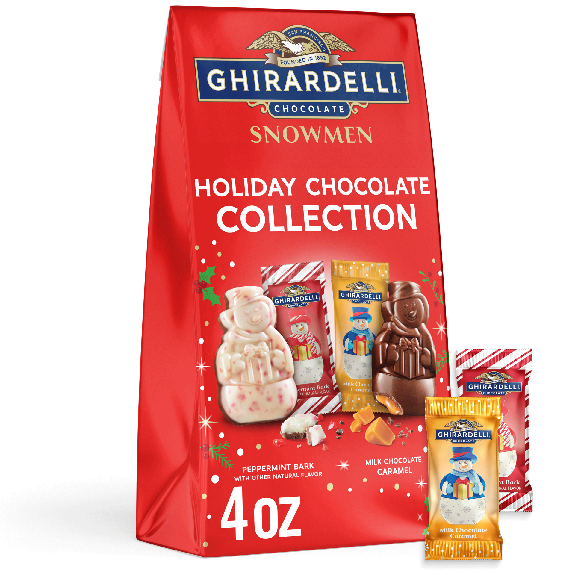 slide 1 of 7, GHIRARDELLI Holiday Chocolate Snowmen, 4 Oz Bag, 4 oz