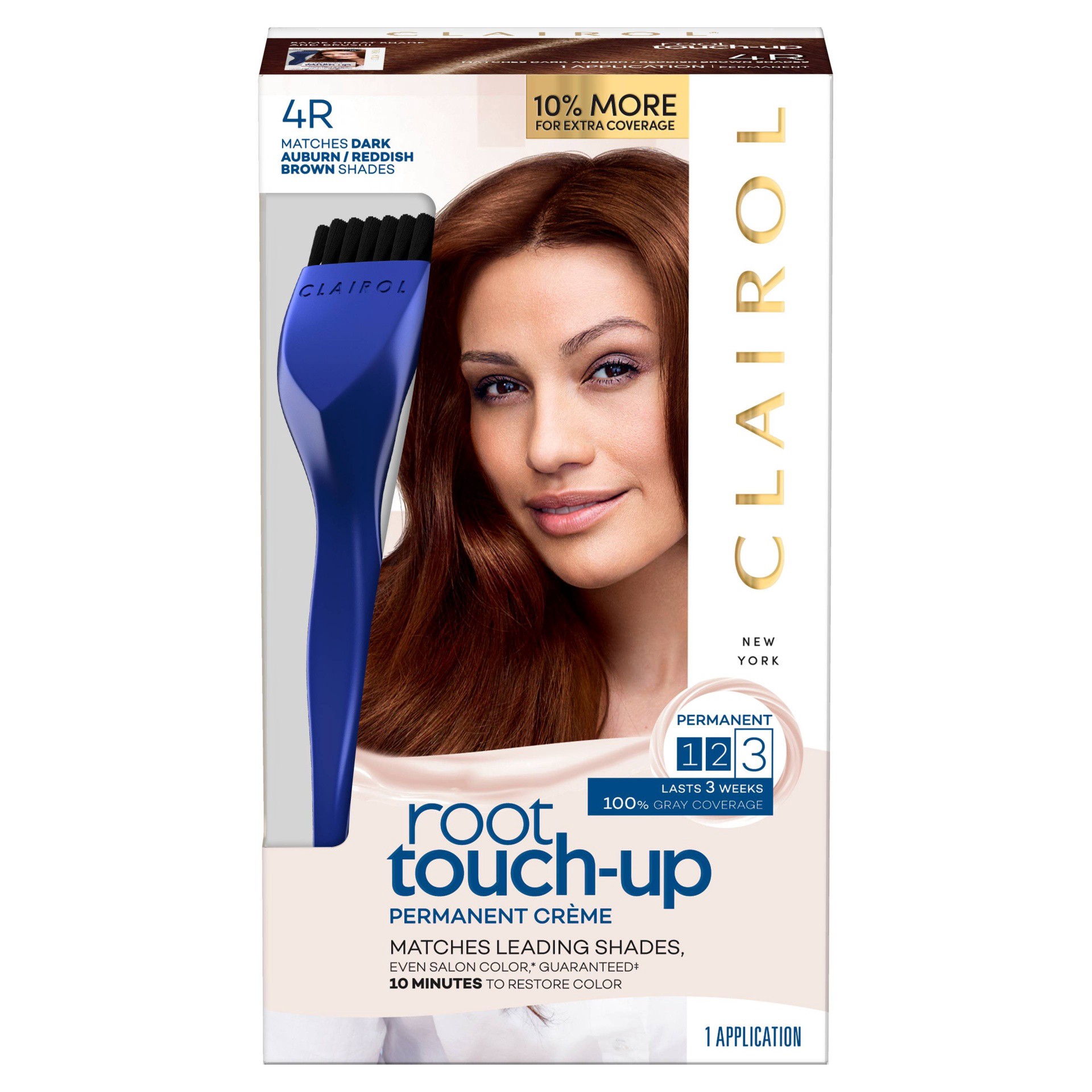 slide 1 of 9, Clairol Root Touch-up Permanent 4R Dark Auburn Reddish Brown Hair Color, 1 ct