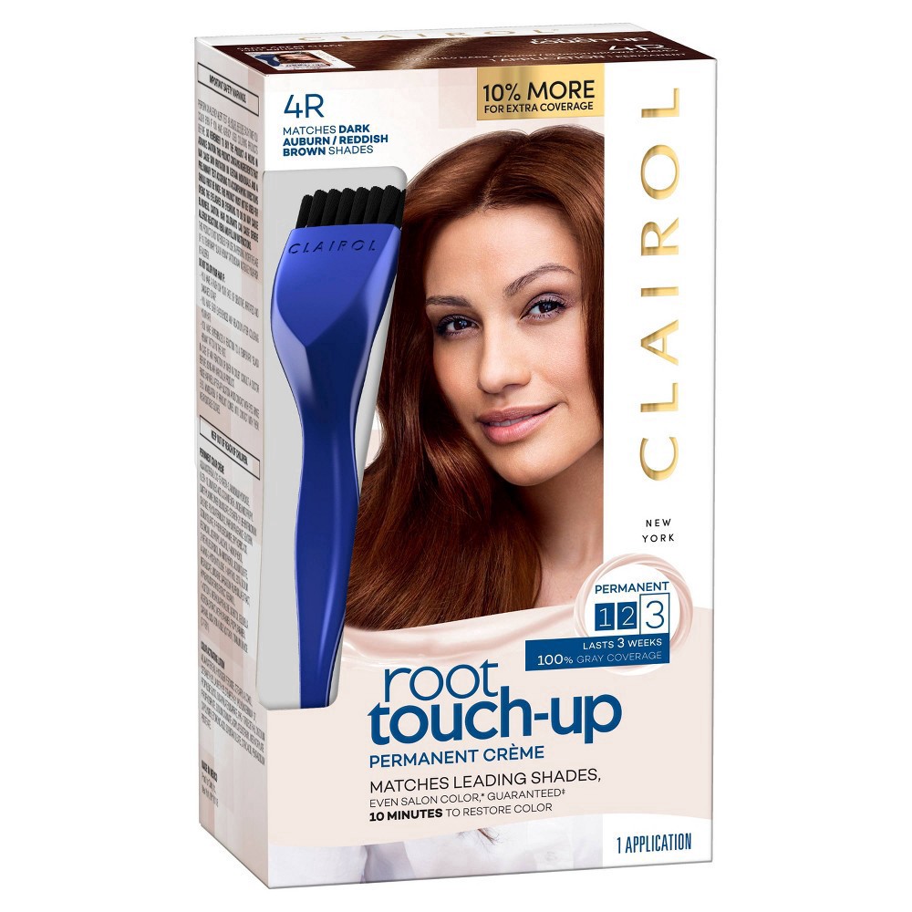 slide 2 of 9, Clairol Root Touch-up Permanent 4R Dark Auburn Reddish Brown Hair Color, 1 ct