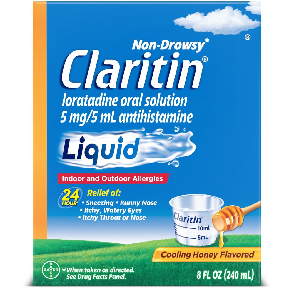 slide 4 of 4, Claritin Liquid Non-Drowsy Honey Flavored Loratadine Oral Solution, 8 fl oz