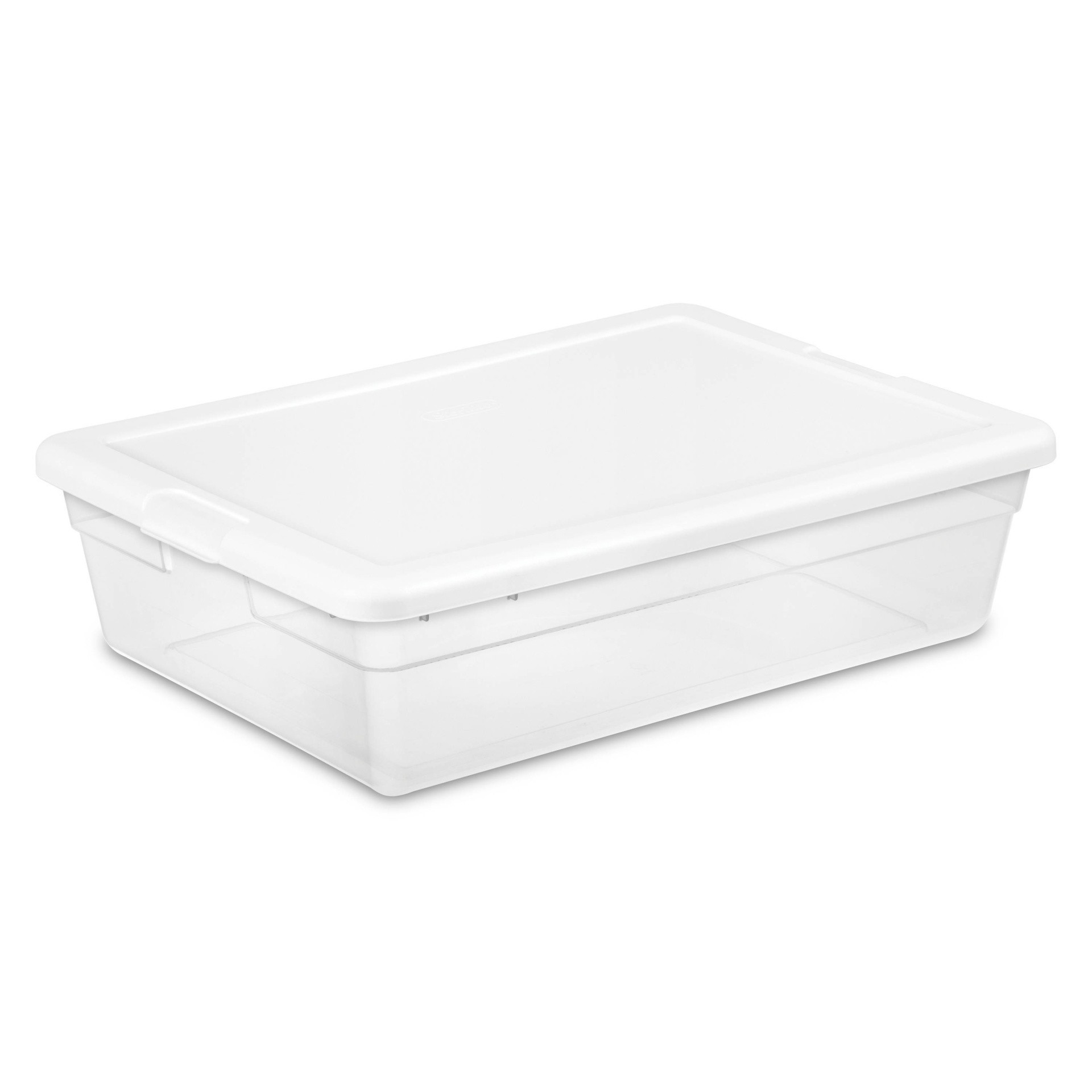 slide 1 of 7, Sterilite Clear Plastic Under Bed Storage Bin with Lid White, 28 qt