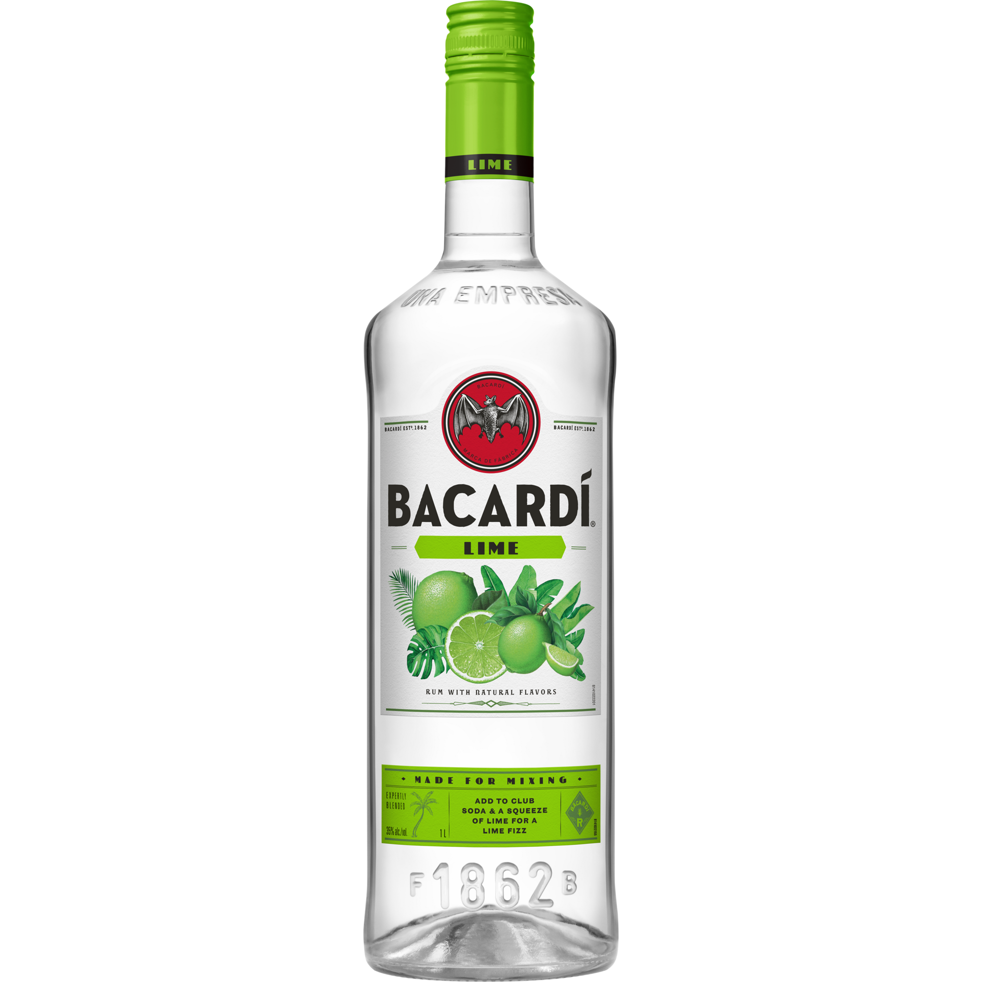 slide 4 of 5, Bacardí Bacardi Lime Rum, Gluten Free 35% 100Cl/1L, 1 liter