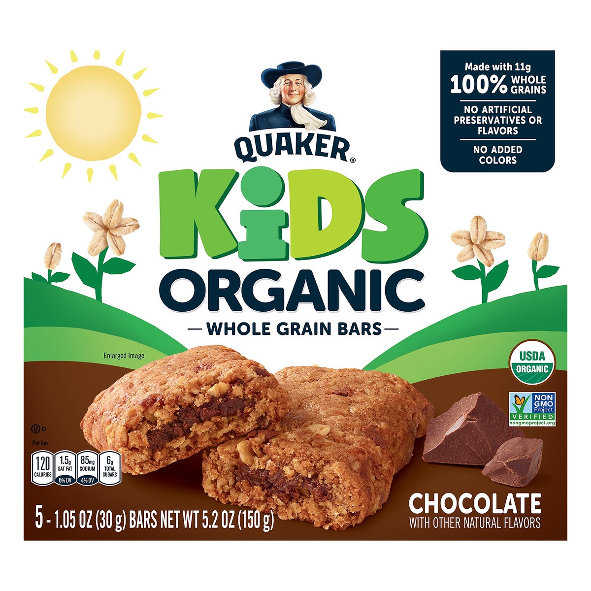 slide 1 of 8, Quaker Kids Organic Whole Grain Bars Chocolate, 5.2 oz