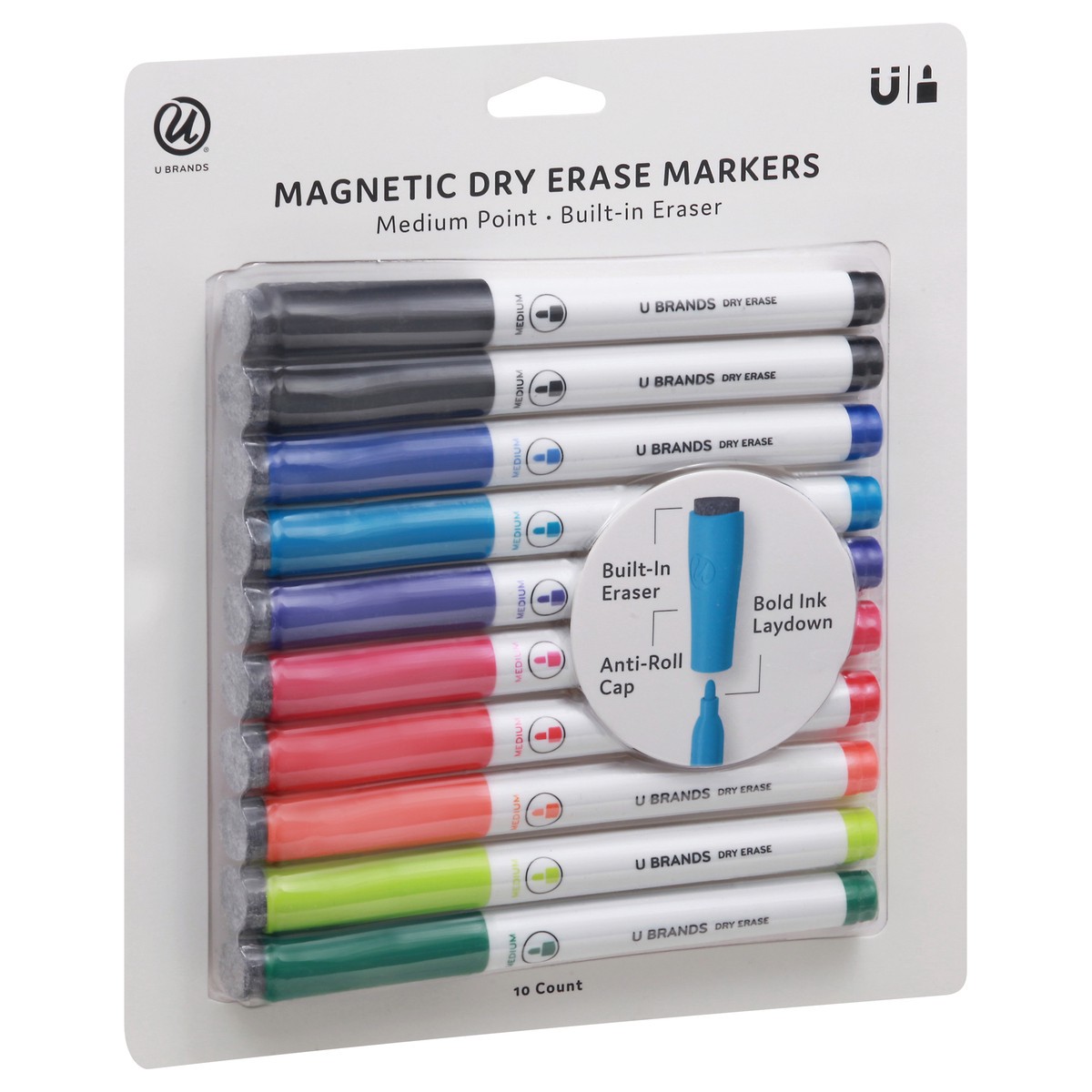 slide 9 of 9, U Brands Dry-Erase Markers, Medium Point, Assorted, 10 Count (504T06-24), 10 ct