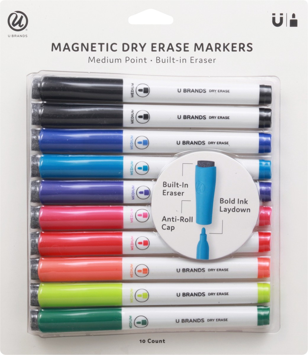 slide 3 of 9, U Brands Dry-Erase Markers, Medium Point, Assorted, 10 Count (504T06-24), 10 ct