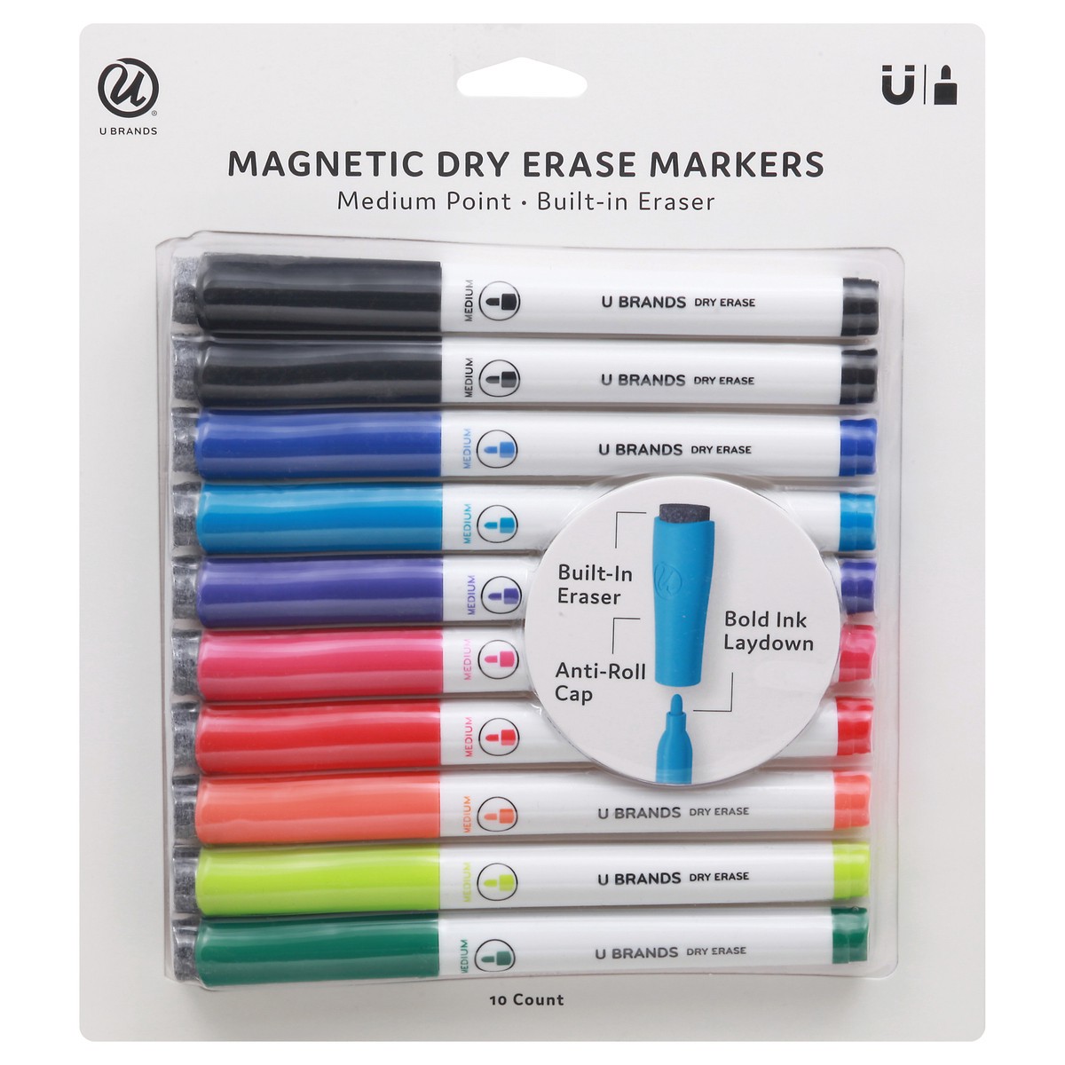 slide 1 of 9, U Brands Dry-Erase Markers, Medium Point, Assorted, 10 Count (504T06-24), 10 ct