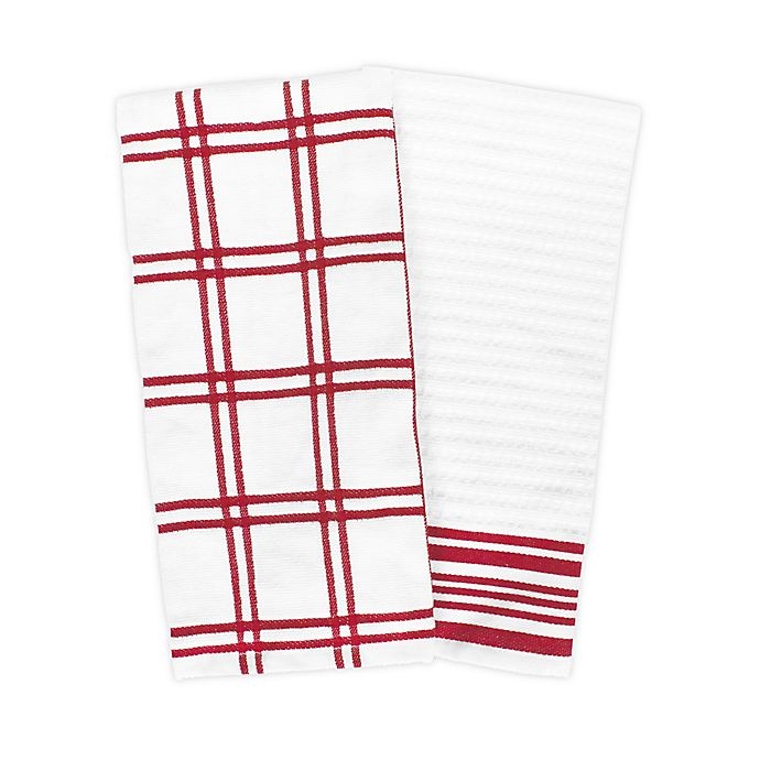 slide 1 of 6, KitchenSmart Colors Plaid Windowpane Kitchen Towels - Red, 2 ct