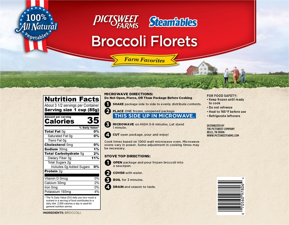 slide 2 of 3, Pictsweet Farms Steam'ables Broccoli Florets, Farm Favorites - 10 oz, 10 oz