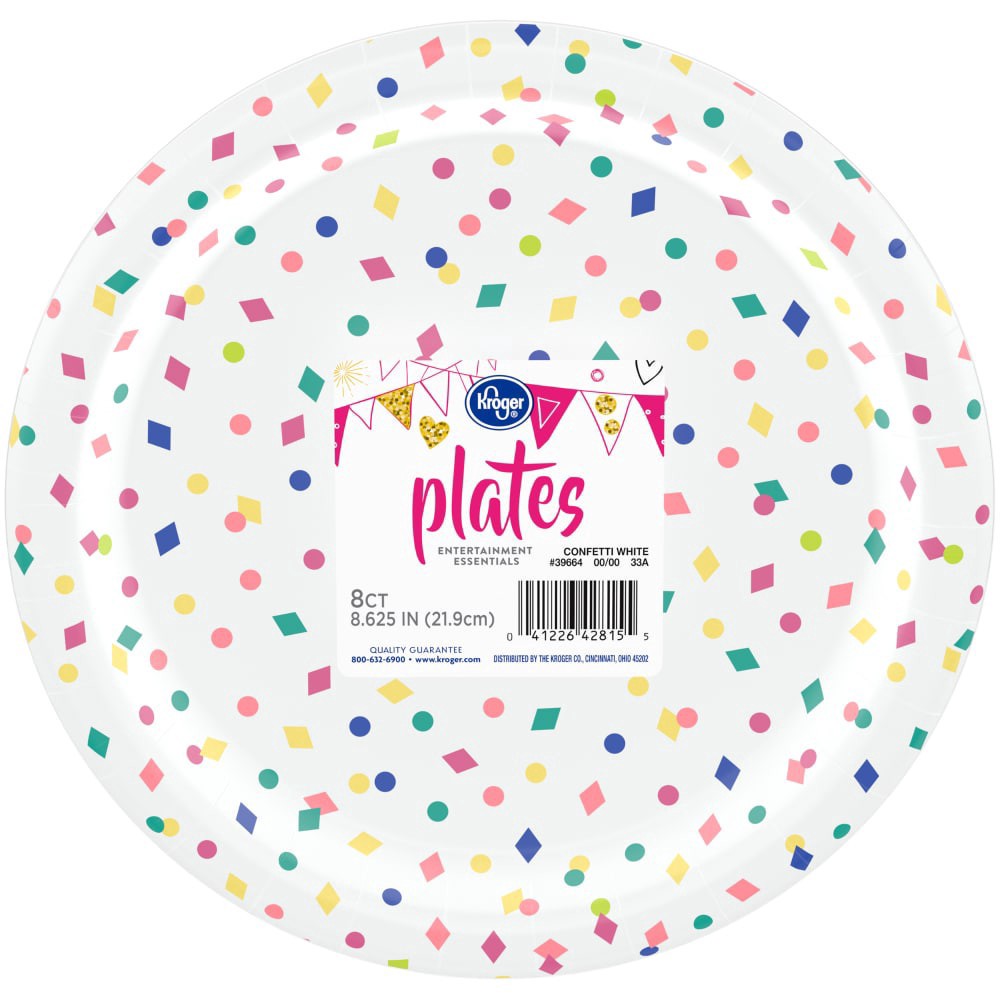 slide 2 of 2, Kroger Entertainment Essentials Geo Confetti Paper Plates White, 8.63 in