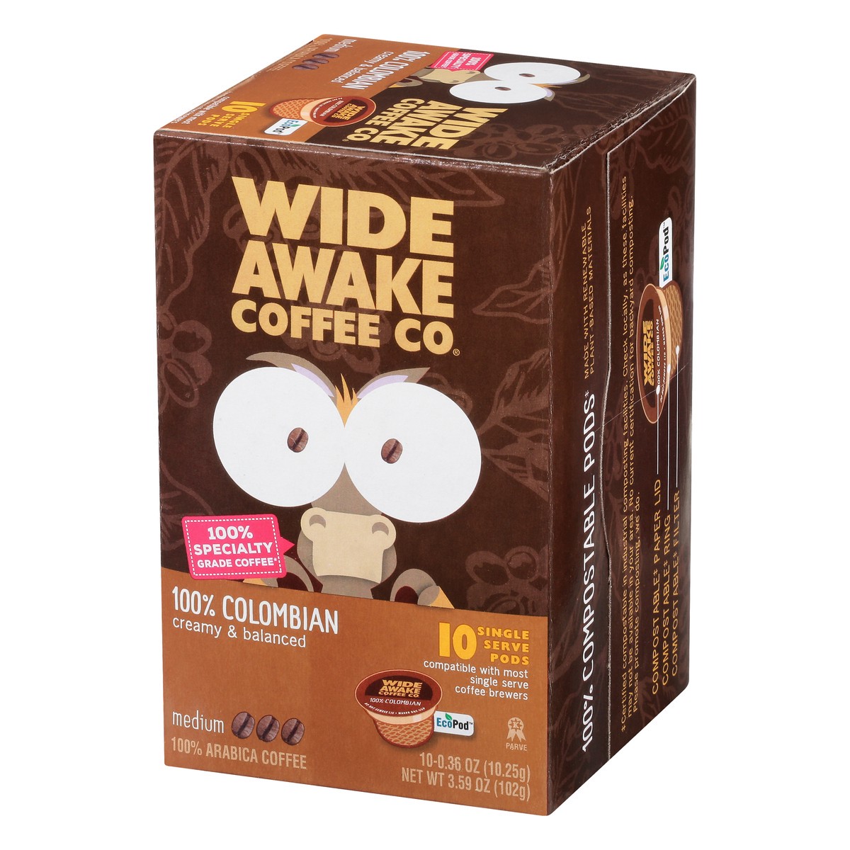 slide 2 of 9, Wide Awake Coffee Co. Single Serve Pods Medium 100% Colombian Coffee - 10 ct, 10 ct