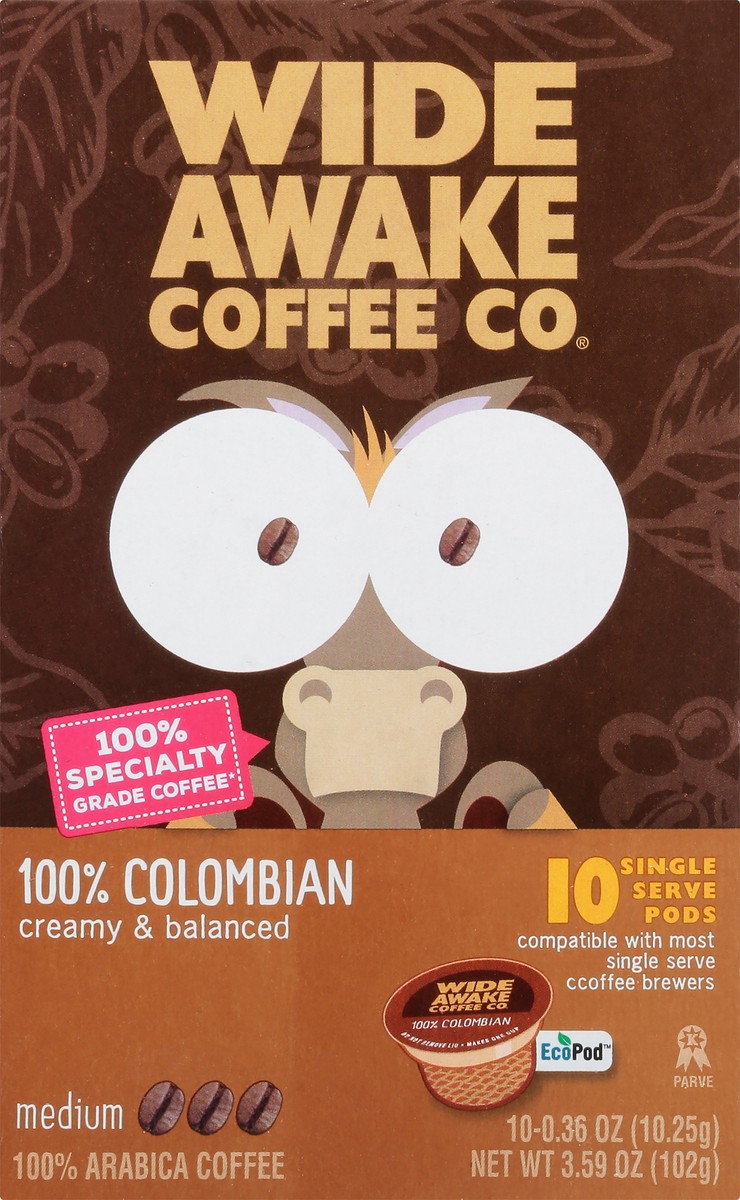 slide 1 of 9, Wide Awake Coffee Co. Single Serve Pods Medium 100% Colombian Coffee - 10 ct, 10 ct