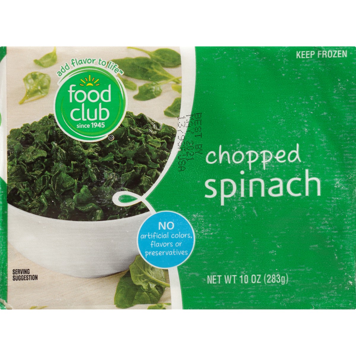 slide 2 of 15, Food Club Chopped Spinach, 10 oz