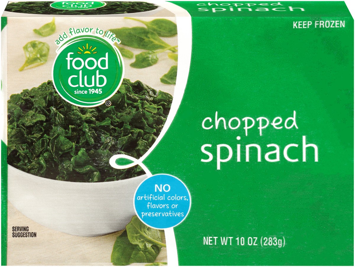 slide 9 of 15, Food Club Chopped Spinach, 10 oz