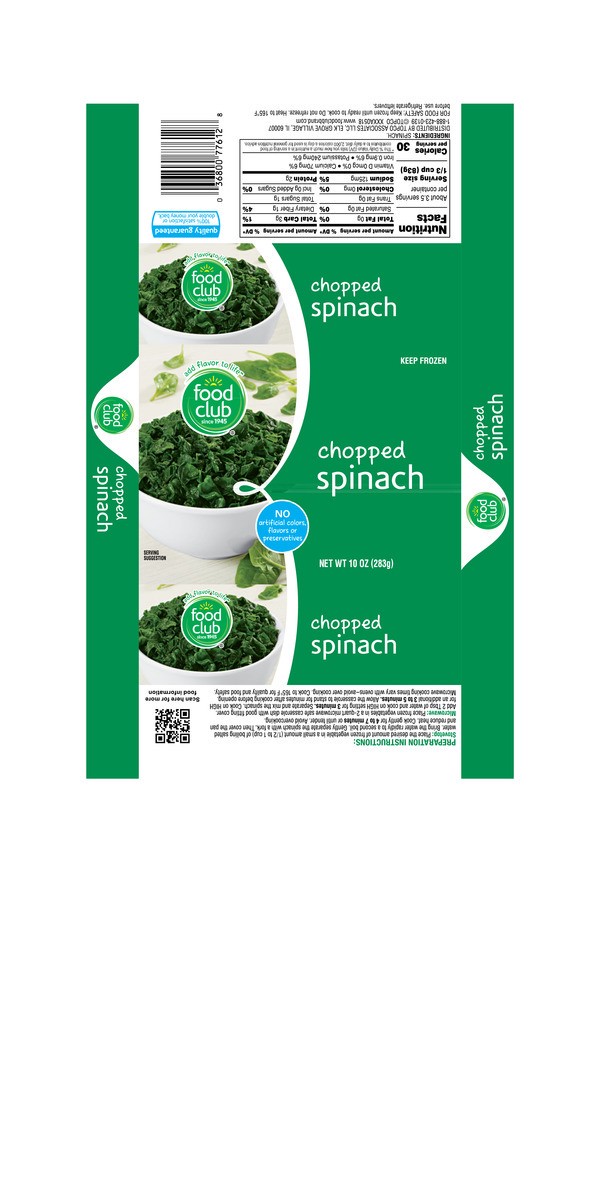 slide 10 of 15, Food Club Chopped Spinach, 10 oz