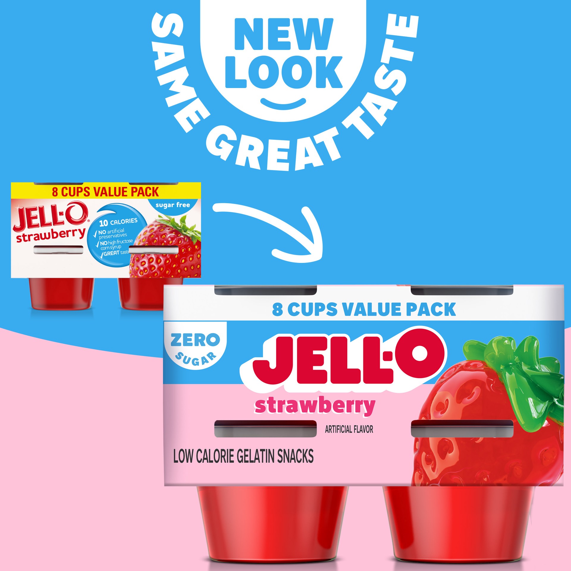 slide 4 of 5, Jell-O Strawberry Artificially Flavored Zero Sugar Ready-to-Eat Gelatin Snack Cups Family Size Pack, 8 ct Cups, 8 ct