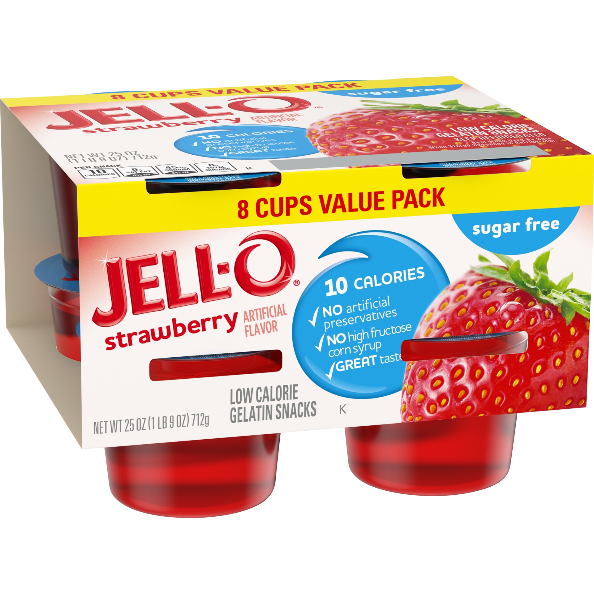 Jell O Strawberry Sugar Free Ready to Eat Jello Cups Gelatin Snack 