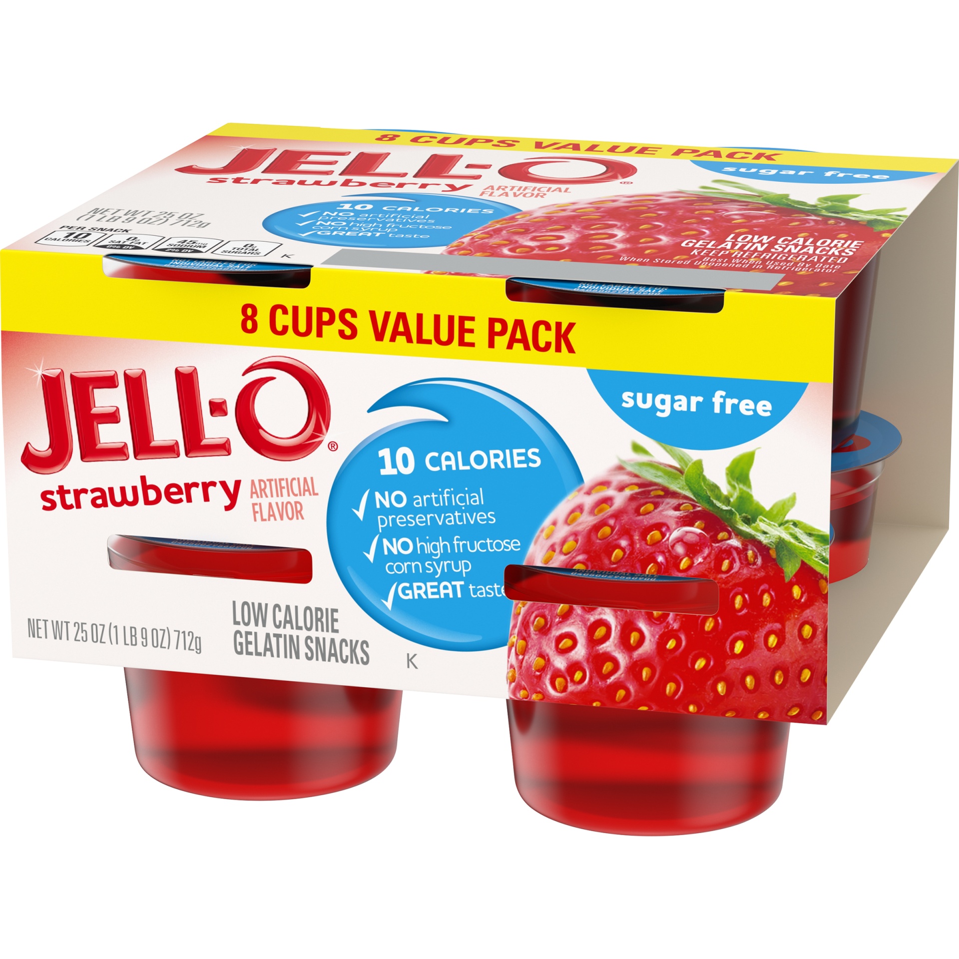 Jell O Strawberry Sugar Free Ready To Eat Jello Cups Gelatin Snack Value Pack Cups 8 Ct 312 Oz 2984