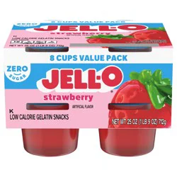 Jell-O Strawberry Artificially Flavored Zero Sugar Ready-to-Eat Gelatin Snack Cups Family Size Pack, 8 ct Cups