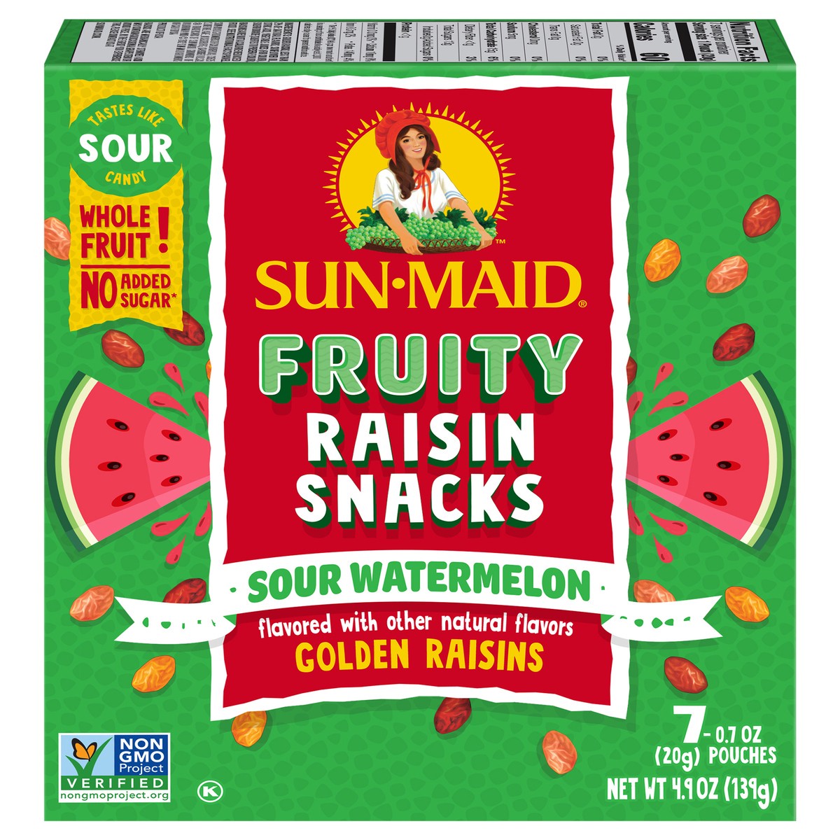 slide 1 of 8, Sun-Maid Fruity Raisin Snacks Sour Watermelon 7-Count Box/.7oz Pouches, 7 ct