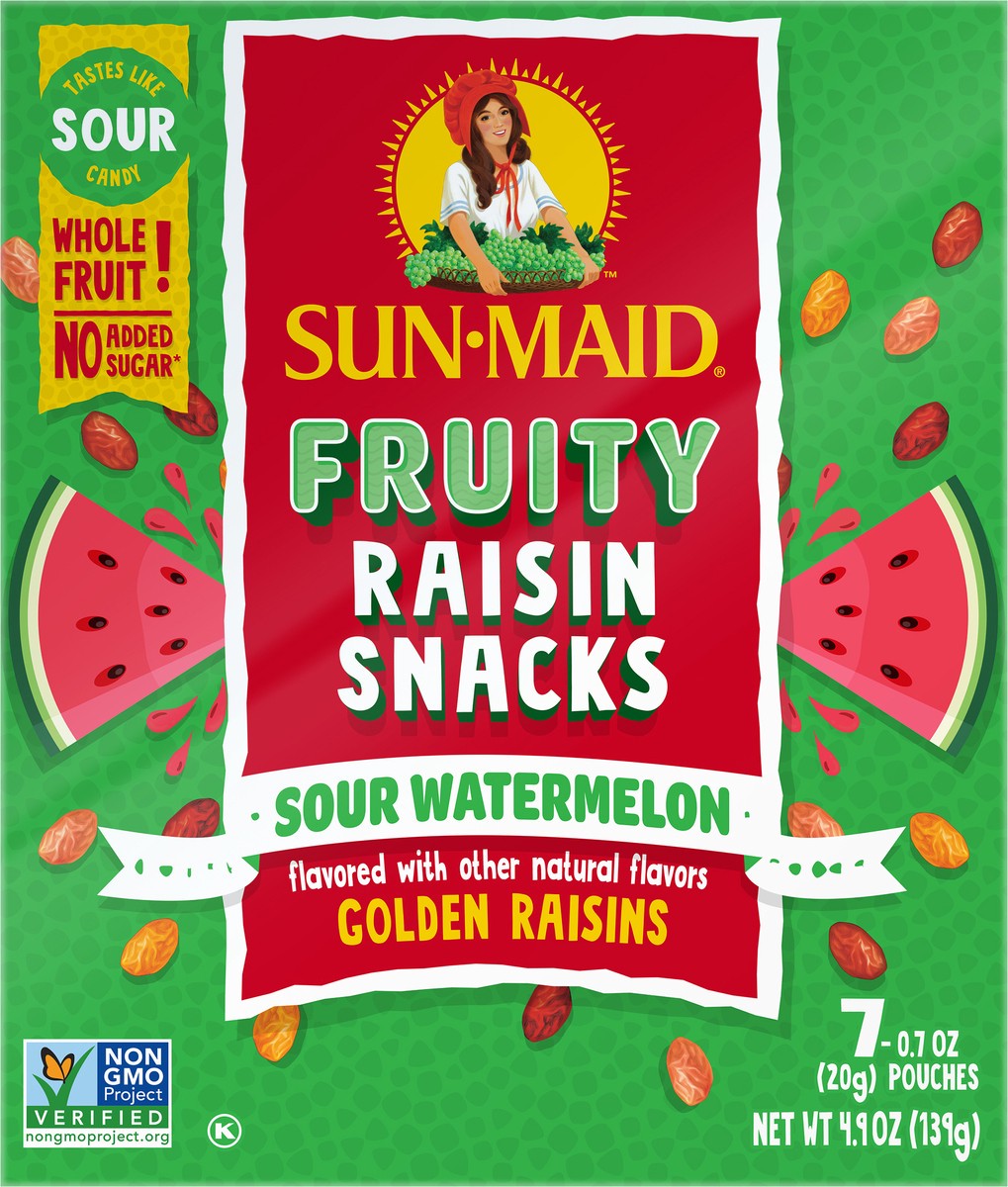 slide 2 of 8, Sun-Maid Fruity Raisin Snacks Sour Watermelon 7-Count Box/.7oz Pouches, 7 ct