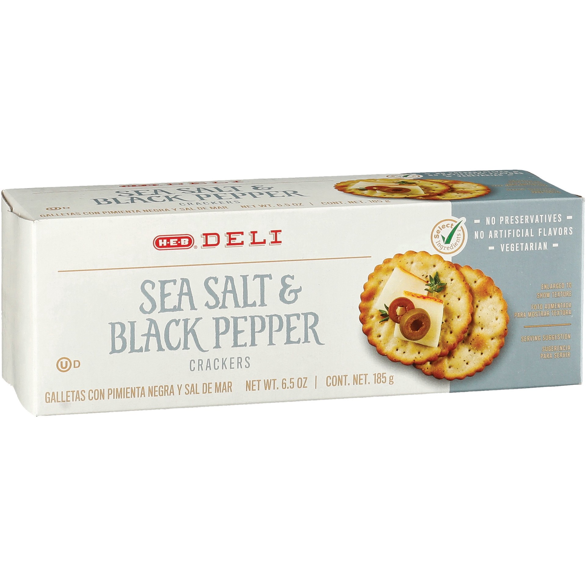 slide 1 of 1, H-E-B Deli Sea Salt & Black Pepper Crackers, 6.5 oz