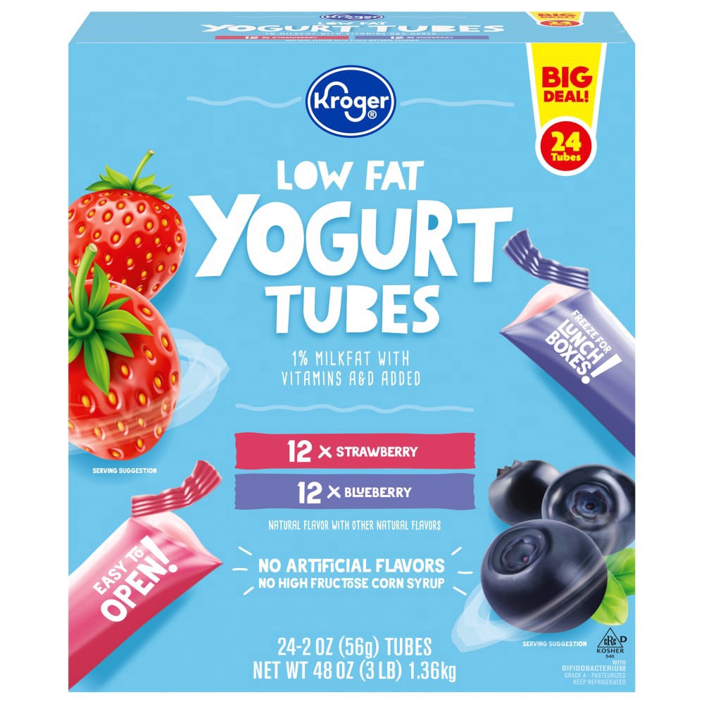 slide 1 of 1, Kroger Strawberry And Blueberry Yogurt Tubes, 48 oz