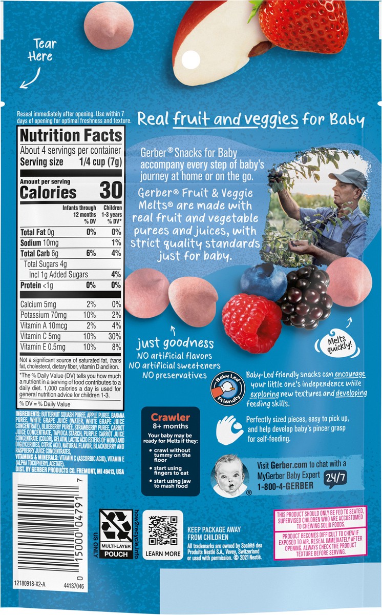 slide 9 of 9, Gerber Snacks for Baby Fruit & Veggie Melts Very Berry Blend 1.0 oz Snacks Pouch, 1 oz