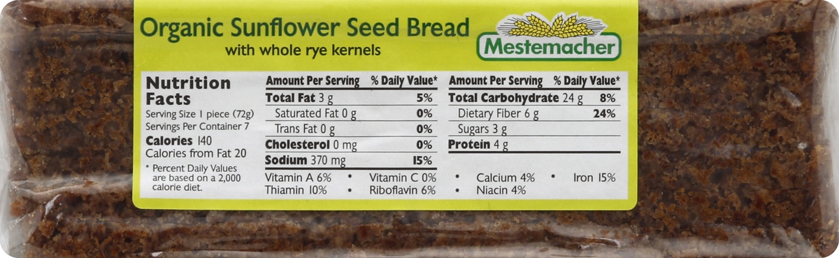 slide 4 of 5, Mestemacher Natural Sunflower Seed Bread, 17.6 oz