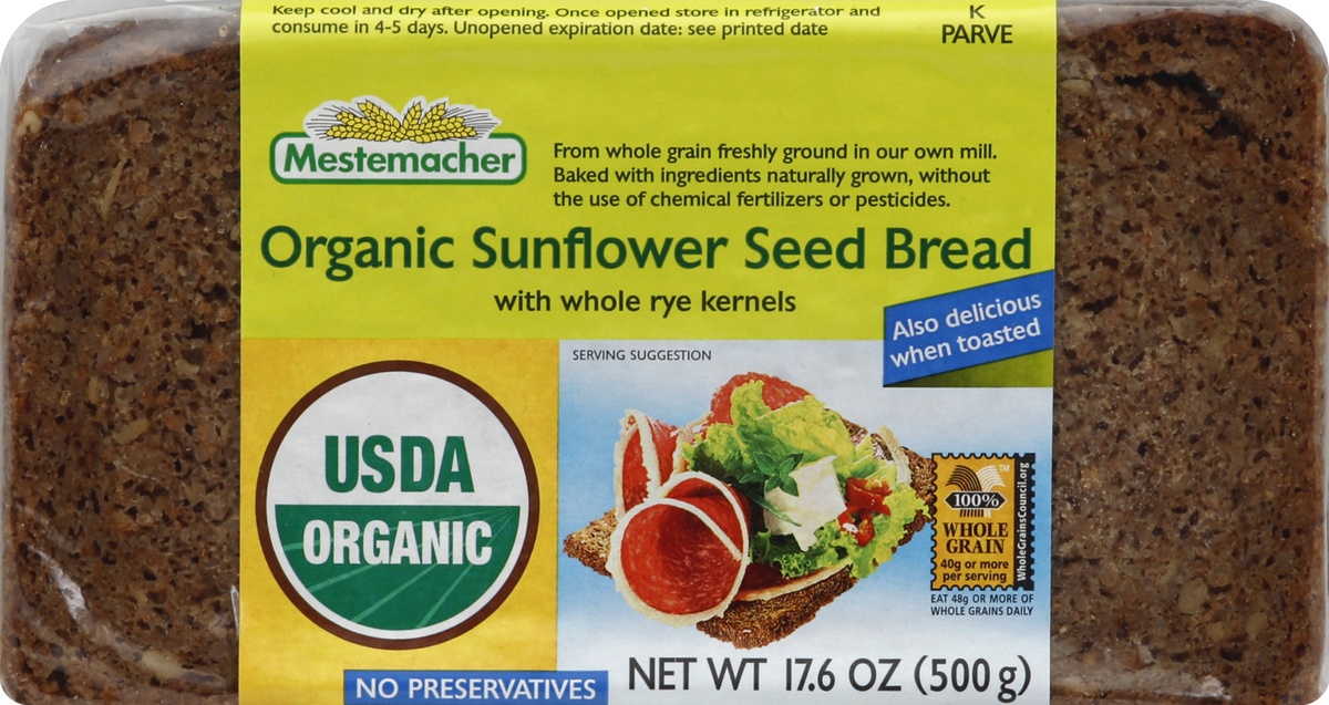 slide 5 of 5, Mestemacher Natural Sunflower Seed Bread, 17.6 oz