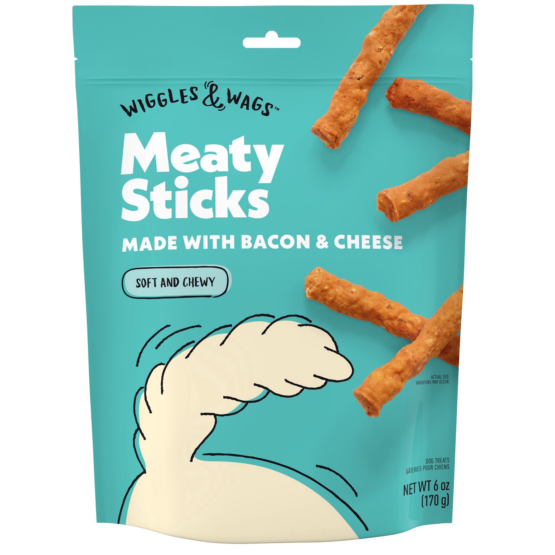 slide 1 of 1, Wiggles & Wags Bacon & Cheese Meaty Sticks Dog Treats 6 OZ, 6 oz