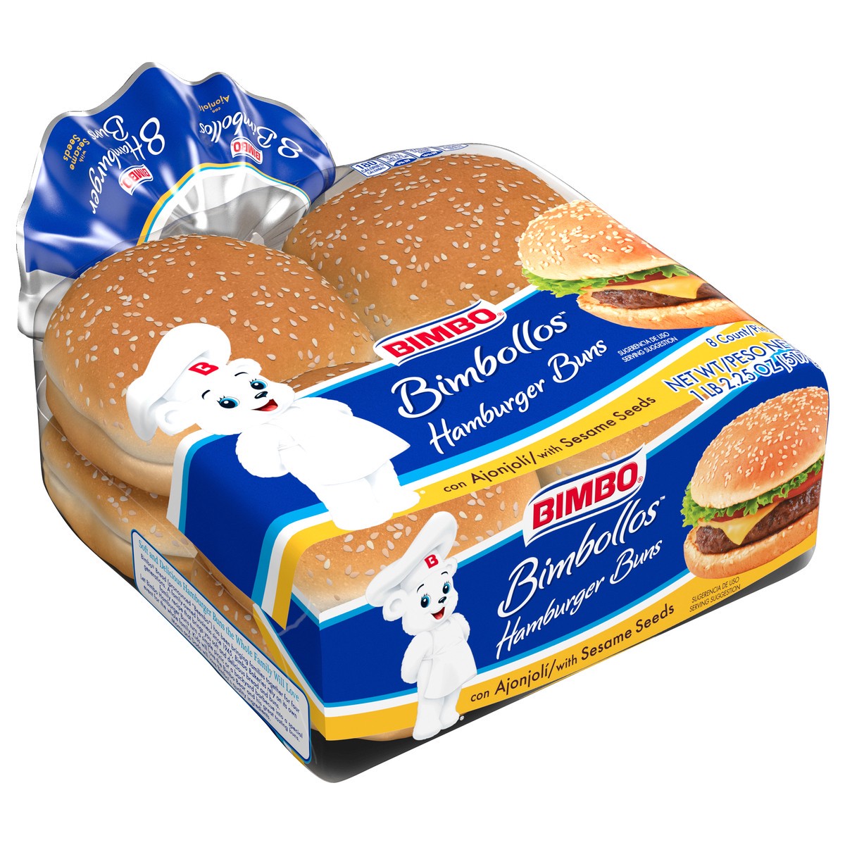 slide 5 of 8, Bimbo Hamburger Buns With Sesame Seeds, 8 count, 8 ct