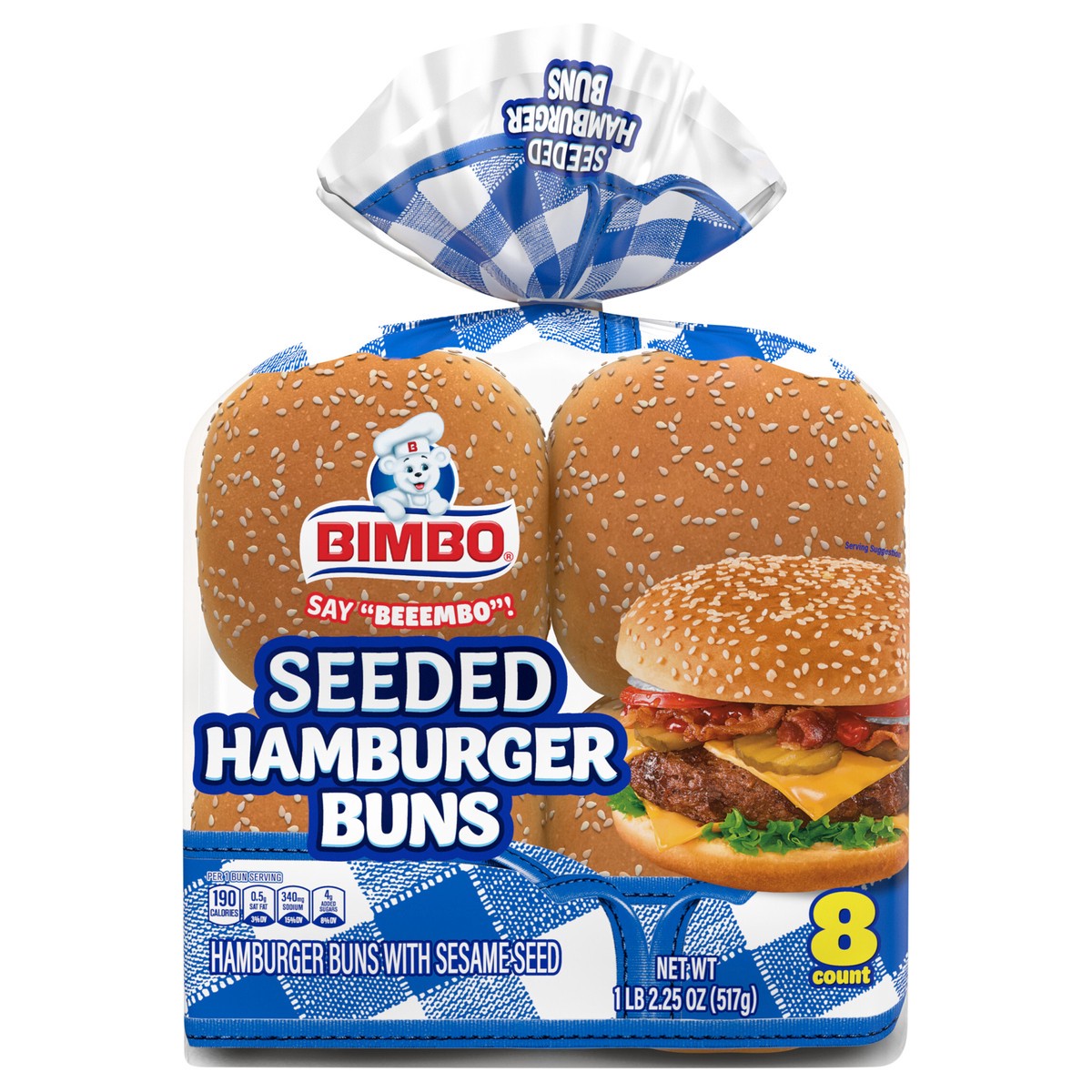 slide 1 of 8, Bimbo Seeded Hamburger Buns, 8 count, 18.25 oz, 8 ct